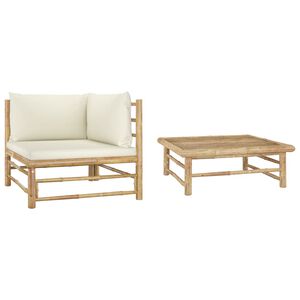 vidaXL Salon de jardin 2 pcs avec coussins blanc cr&egrave;me Bambou
