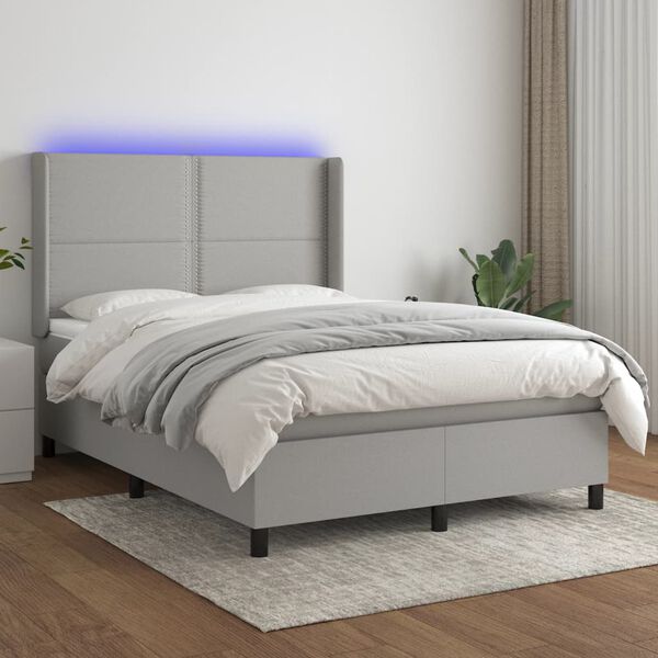 vidaXL Sommier &agrave; lattes de lit matelas LED Gris clair 140x200 cm Tissu