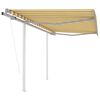 vidaXL Auvent r&eacute;tractable automatique et poteaux 3x2,5m Jaune et blanc