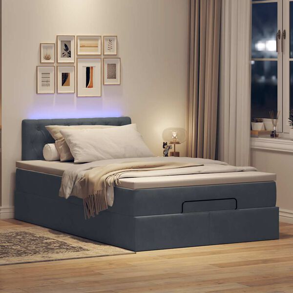 vidaXL Lit ottoman avec matelas et LED gris fonc&eacute; 90x200cm