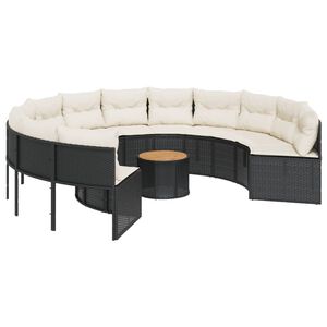 vidaXL Canap&eacute; de jardin avec table coussins rond noir r&eacute;sine tress&eacute;e