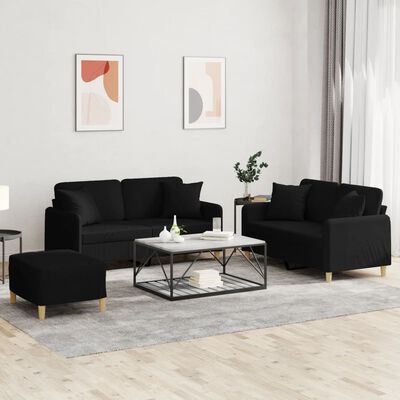 vidaXL Ensemble de canapés 3 pcs avec coussins noir tissu