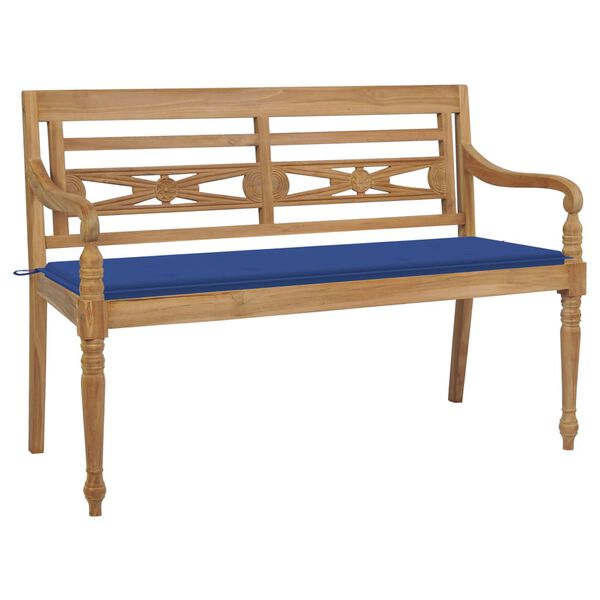 vidaXL Banc Batavia avec coussin bleu royal 150 cm Bois de teck massif