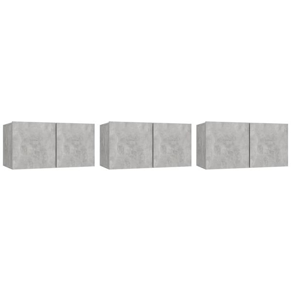 vidaXL Meubles TV suspendus 3 pcs Gris béton 60x30x30 cm