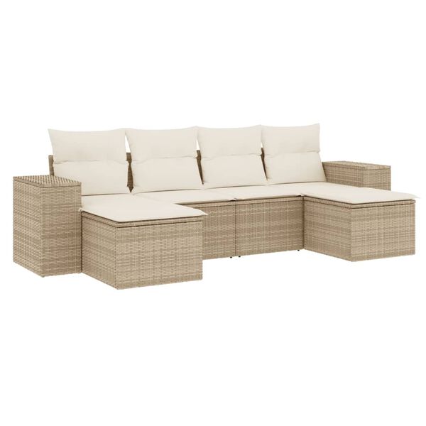 vidaXL Salon de jardin avec coussins 6 pcs beige r&eacute;sine tress&eacute;e