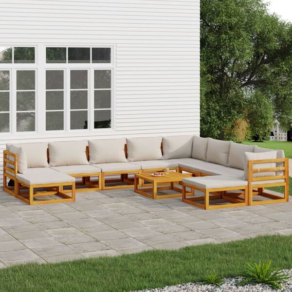 vidaXL Salon de jardin 11 pcs avec coussins gris clair bois massif