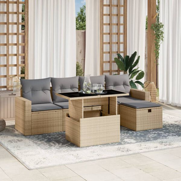 vidaXL Salon de jardin avec coussins 6 pcs beige r&eacute;sine tress&eacute;e
