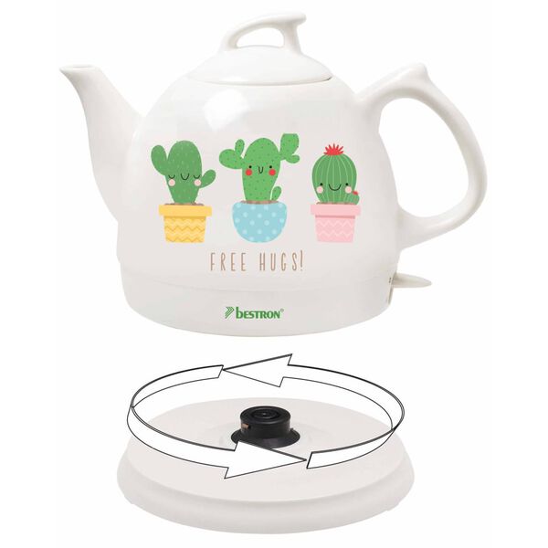 Bestron Bouilloire c&eacute;ramique DTP800CA Blanc 0,8 L Cactus