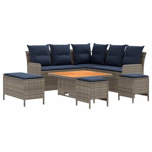 vidaXL Ensembles de meubles 7 pc Gris et bleu marine Rotin PE