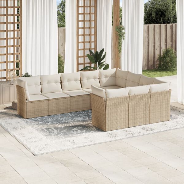 vidaXL Salon de jardin avec coussins 10 pcs beige résine tressée
