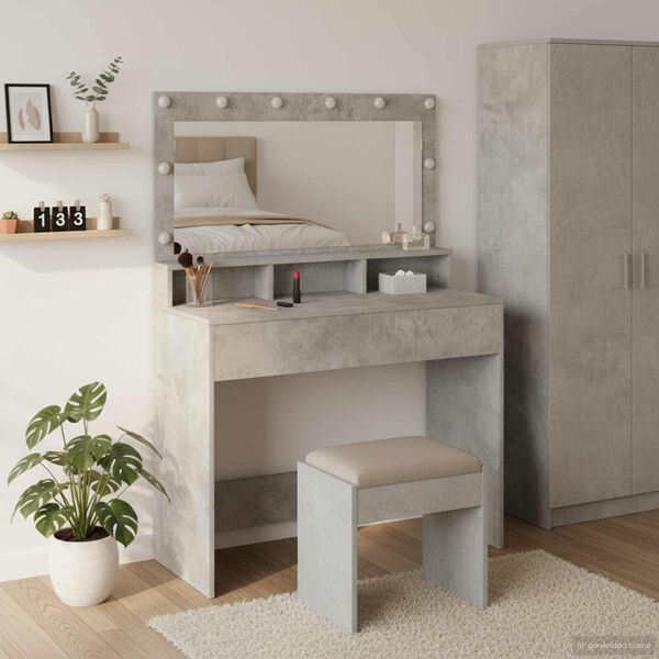 vidaXL Table de Toilette avec &eacute;tag&egrave;re Gris b&eacute;ton 100 x 41 x 135 cm