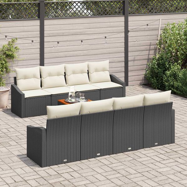 vidaXL Ensemble de canap&eacute; de jardin 9 pcs Noir et Cr&egrave;me polyrotin