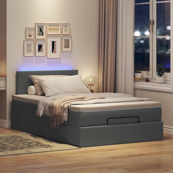 vidaXL Lit ottoman avec matelas et LED gris fonc&eacute; 120x200 cm tissu