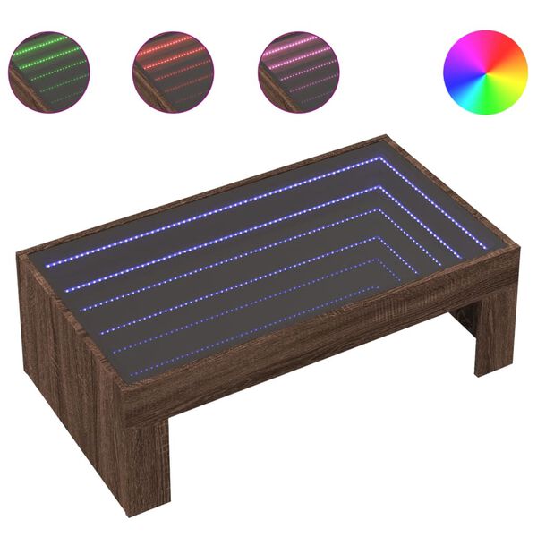 vidaXL Table basse avec LED infini ch&ecirc;ne marron 90x50x30 cm