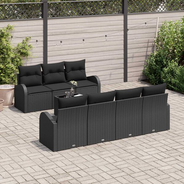 vidaXL Ensemble de canapé de jardin avec coussin 8 pcs Noir