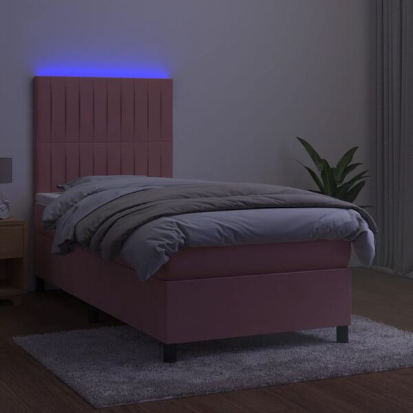 vidaXL Sommier &agrave; lattes de lit avec matelas LED Rose 80x200 cm Velours