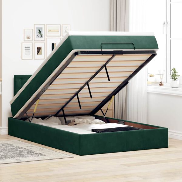 vidaXL Cadre de lit ottoman avec matelas vert fonc&eacute; 120x200 cm velours