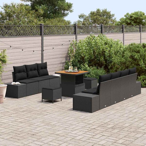 vidaXL Ensemble de canap&eacute; de jardin 10 pcs Noir Poly rotin