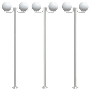 vidaXL Lampadaires d'ext&eacute;rieur 3 pcs argent&eacute; 215 cm acier inoxydable