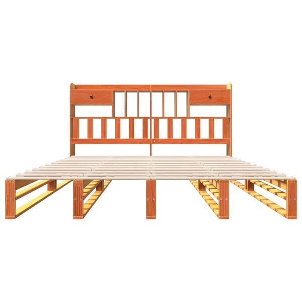 vidaXL Lit biblioth&egrave;que sans matelas cire marron 200x200 cm pin massif