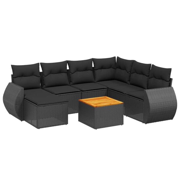 vidaXL Salon de jardin 8 pcs avec coussins noir r&eacute;sine tress&eacute;e