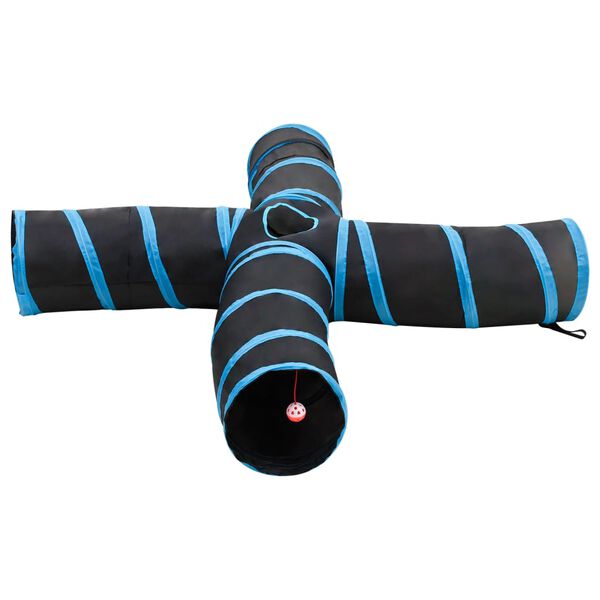vidaXL Tunnel pour chats &agrave; 4 voies Noir et bleu 25 cm Polyester