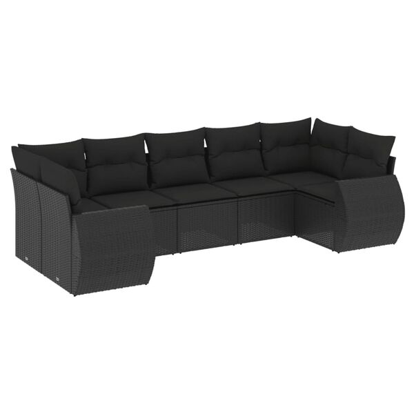 vidaXL Salon de jardin 7 pcs avec coussins noir r&eacute;sine tress&eacute;e
