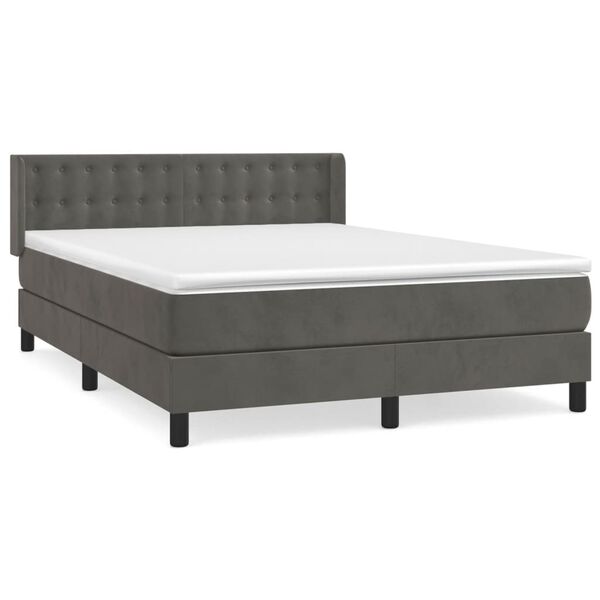 vidaXL Sommier &agrave; lattes de lit et matelas Gris fonc&eacute; 140x190cm Velours
