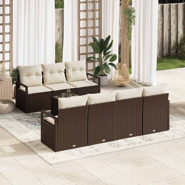 vidaXL Ensemble de canap&eacute; de jardin avec coussin 8 pcs Marron et Cr&egrave;me