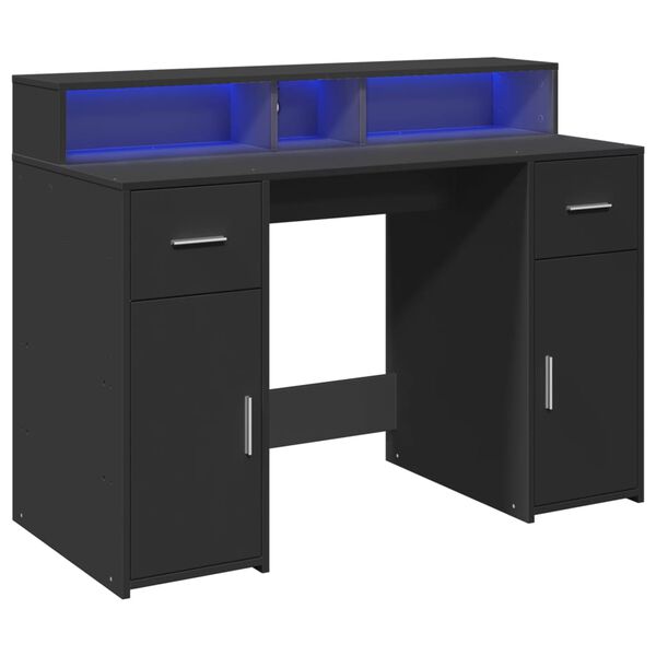 vidaXL Bureau avec lumières LED noir 120x55x91 cm bois d'ingénierie