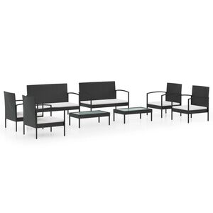 vidaXL Salon de jardin 8 pcs avec coussins r&eacute;sine tress&eacute;e noir