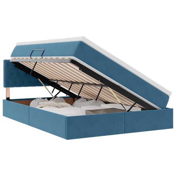 vidaXL Lit de Rangement avec matelas Bleu fonc&eacute; 140 x 200 cm Velours