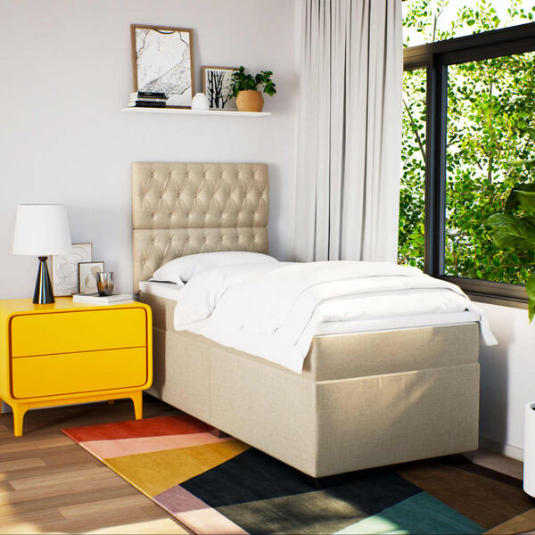 vidaXL Sommier &agrave; lattes de lit avec matelas Cr&egrave;me 90x200 cm Tissu