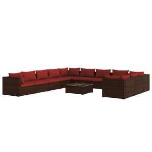 vidaXL Salon de jardin 12 pcs avec coussins R&eacute;sine tress&eacute;e Marron