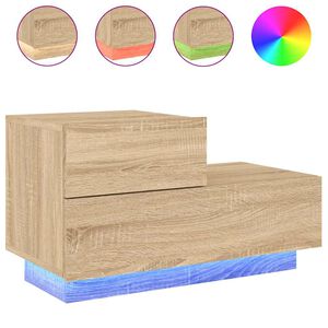 vidaXL Table de chevet avec lumi&egrave;res LED ch&ecirc;ne sonoma 70x36x40,5 cm
