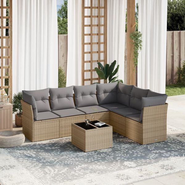 vidaXL Salon de jardin avec coussins 7 pcs beige r&eacute;sine tress&eacute;e