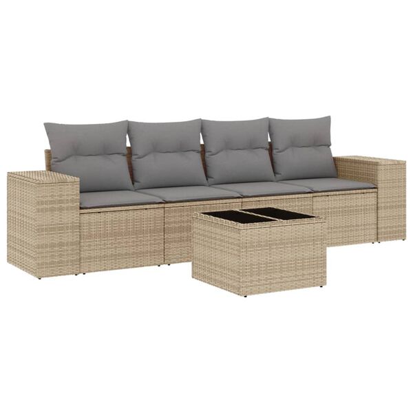 vidaXL Salon de jardin avec coussins 5 pcs beige r&eacute;sine tress&eacute;e