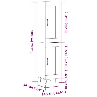 vidaXL Buffet haut Blanc brillant 34,5x34x180 cm Bois d'ingénierie