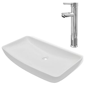 vidaXL Lavabo et mitigeur C&eacute;ramique Rectangulaire Blanc
