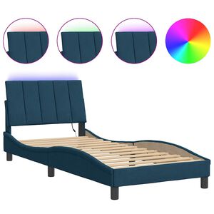 vidaXL Cadre de lit avec LED sans matelas Hanko bleu 90x190 cm velours