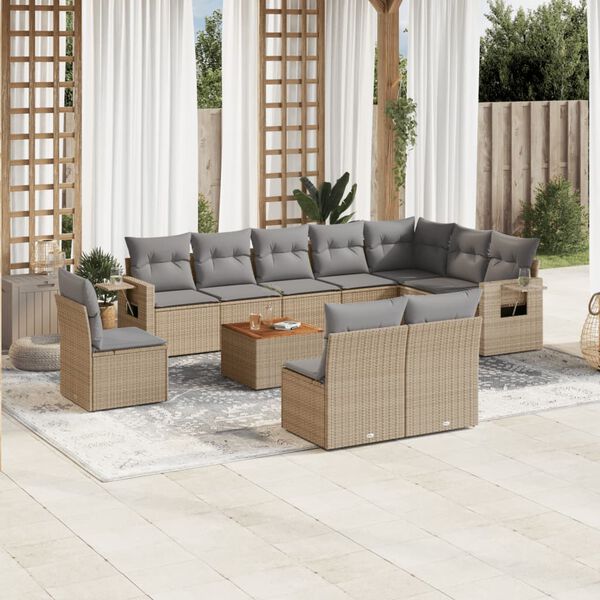vidaXL Salon de jardin et coussins 11 pcs m&eacute;lange beige r&eacute;sine tress&eacute;e