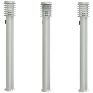 vidaXL Lampadaires d'ext&eacute;rieur et sortie 3pcs argent&eacute; acier inoxydable