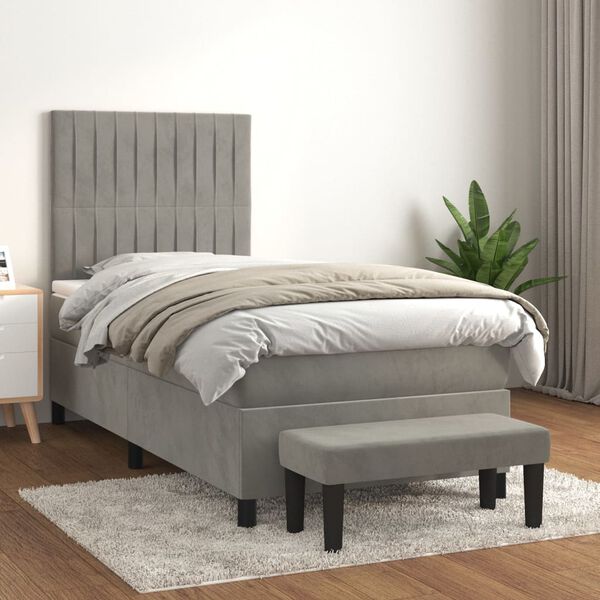 vidaXL Sommier &agrave; lattes de lit et matelas Gris clair 90x190 cm Velours