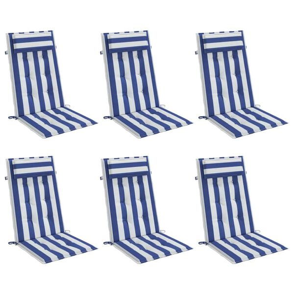 vidaXL Coussins de chaise &agrave; dossier haut lot de 6 rayures bleu/blanc