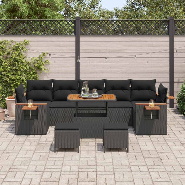 vidaXL Ensemble de canap&eacute; de jardin avec coussin 13 pcs Noir polyrotin