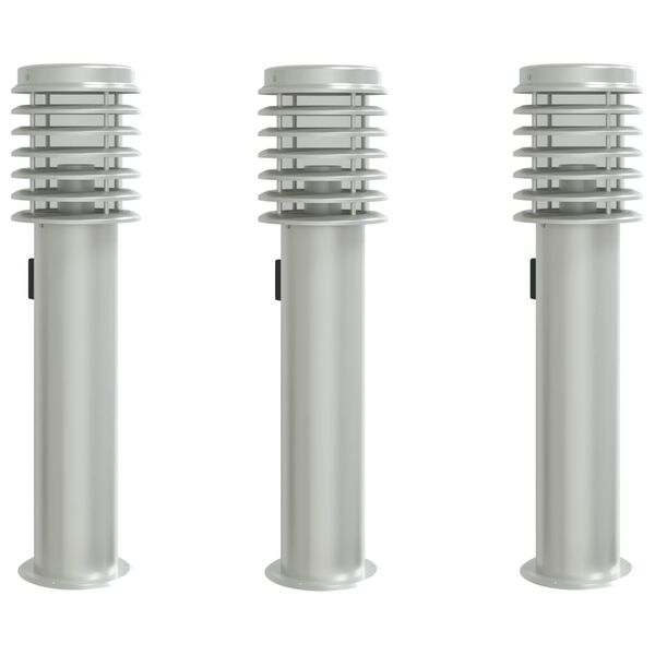 vidaXL Lampadaires d'ext&eacute;rieur et sortie 3pcs argent&eacute; acier inoxydable