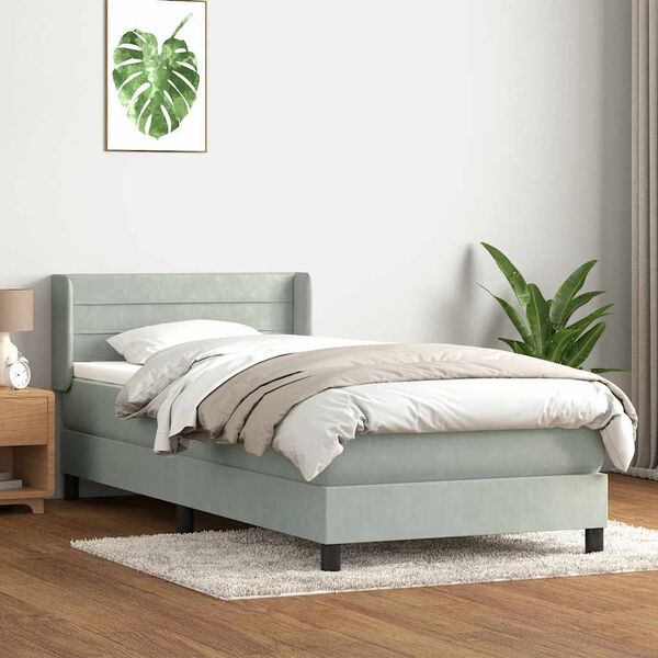 vidaXL Sommier &agrave; lattes de lit et matelas gris clair 90x220 cm velours