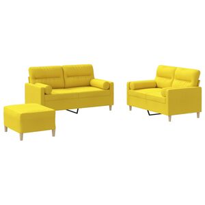 vidaXL Ensemble de canap&eacute;s 3 pcs avec coussins jaune clair tissu