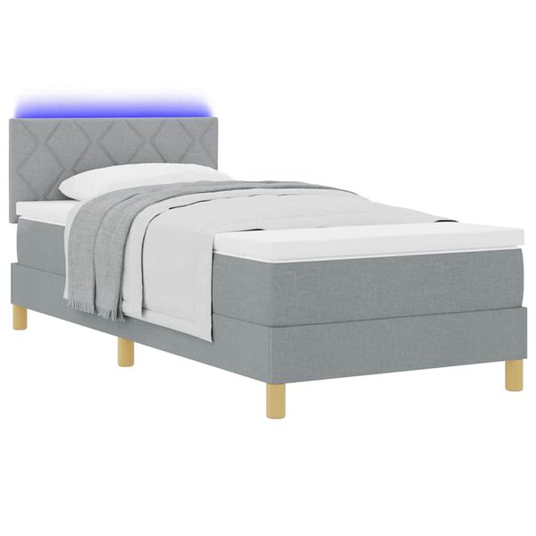 vidaXL Lit &agrave; ressort LED avec matelas Gris clair 90 x 200 cm tissu