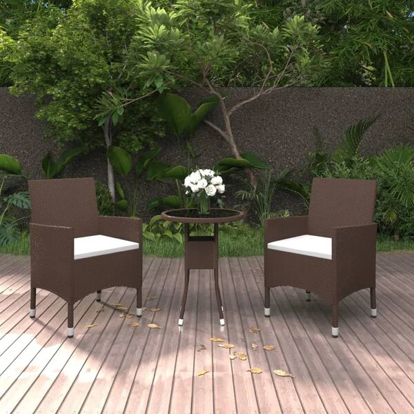 vidaXL Ensemble de bistro de jardin 3 pcs poly rotin et verre trempé